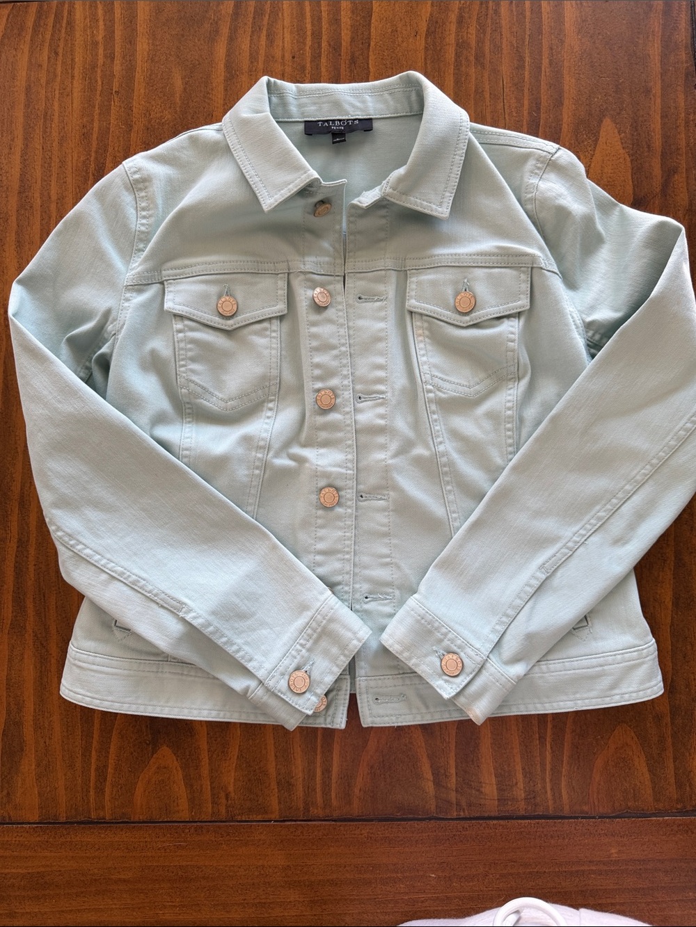 Women’s Small Petite Talbots Mint Green Denim Jacket